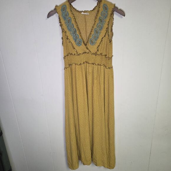 Mystree Yellow Sleeveless V Neck Midi Dress Size Medium - Picture 1 of 6